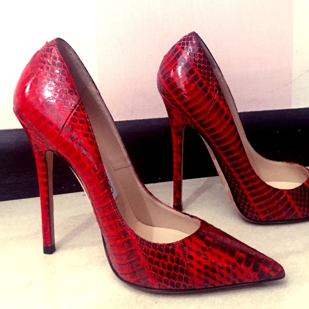 Jimmy Choo Anouk Glossy Snakeskin Pump